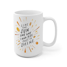 Load image into Gallery viewer, Short poem about living your best life featured in bright, whimsical hand-lettering on a beautiful 15 oz white coffee mug.
