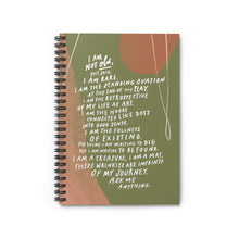 Load image into Gallery viewer, Popular poem, “I Am Not Old,” by Samantha Reynolds printed on cover of beautiful olive green spiral notebook. 
