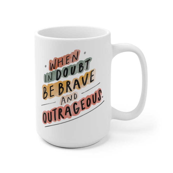 Inspiring word art about living your best life printed in bright, bold colors on the side of this 15 oz white ceramic coffee mug.