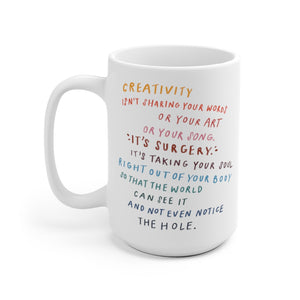 Inspiring quote about creativity on beautiful ceramic coffee mug, printed on both sides for lefties too!