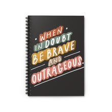 Load image into Gallery viewer, Motivating and colorful quote about being your truest self hand-lettered on a spiral black 6” x 8” notebook. 
