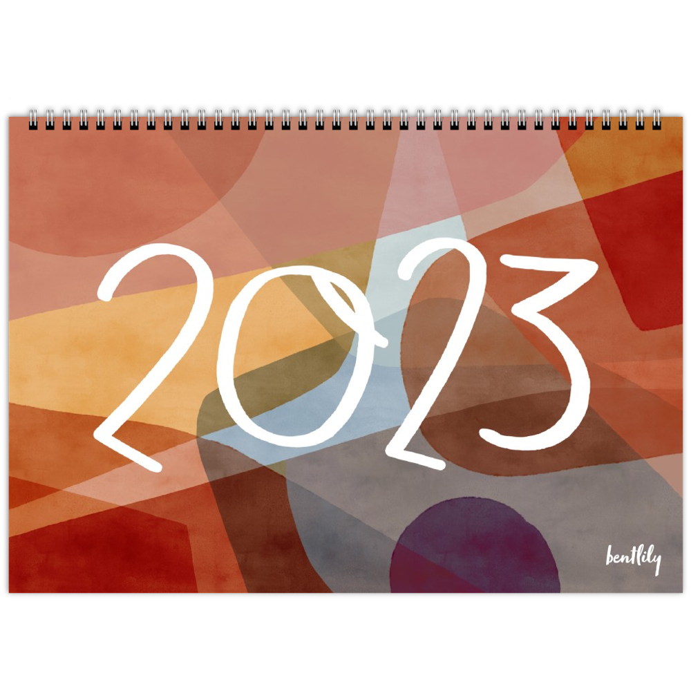 Horizontal Letter Size spiral bound calendar for 2022 with punch hole for hanging . Poems and colourful abstract art for each month of the year by bentlily, Samantha Reynolds. Printed on demand by Gelato.